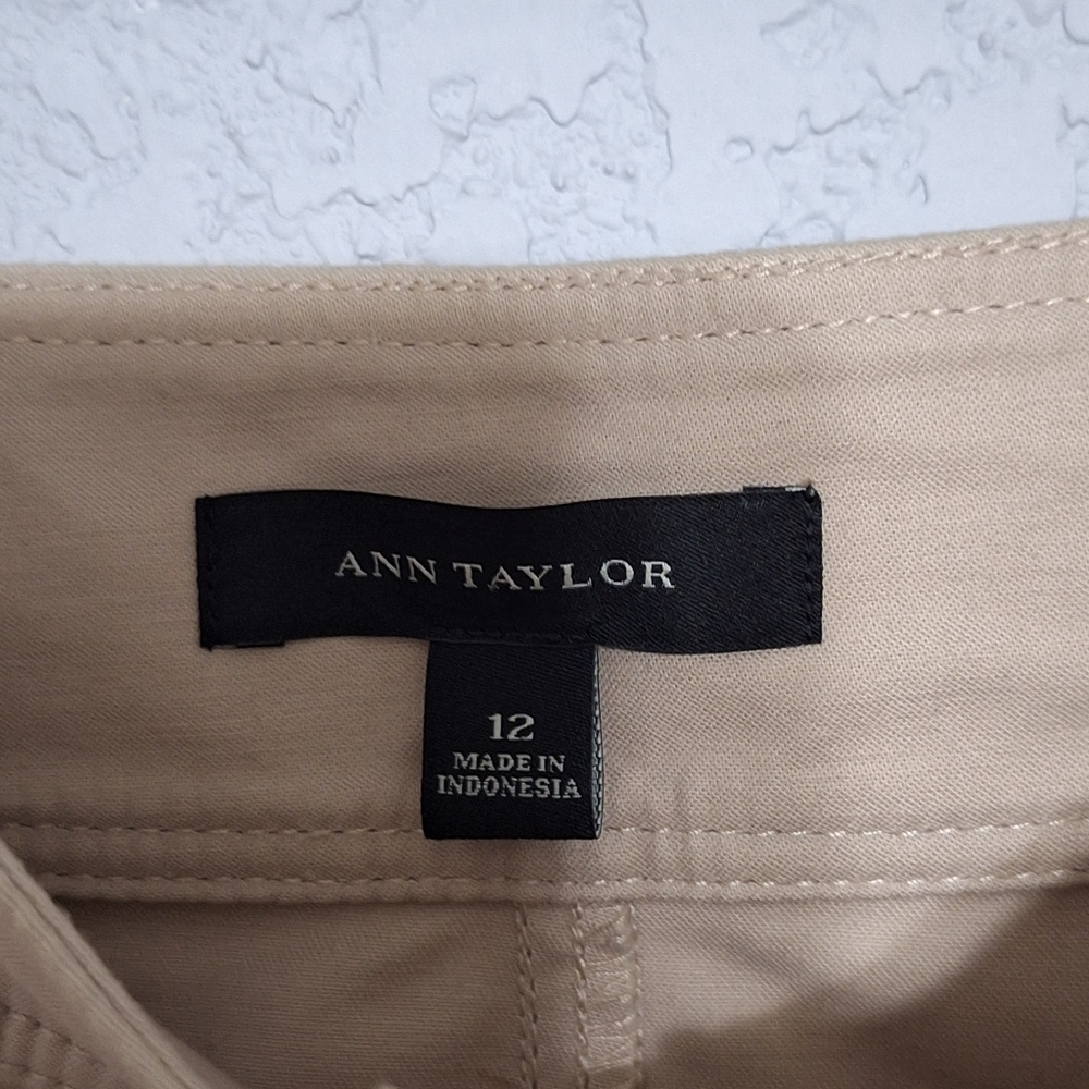 Ann Taylor Tan Zip Front Pocket Mini Skirt | Workwear Career Classic - Picture 4 of 8